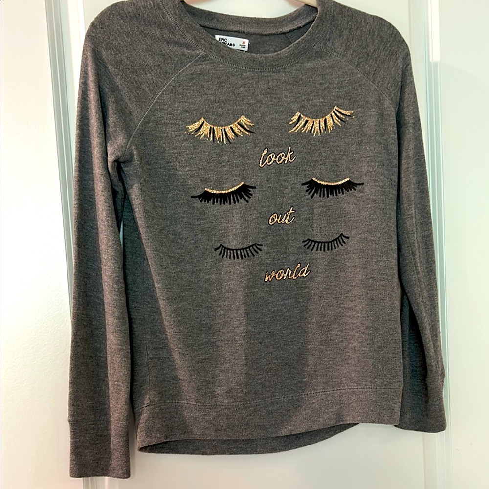 Epic Threads Gray and Gold Sweatshirt with Whimsical Design